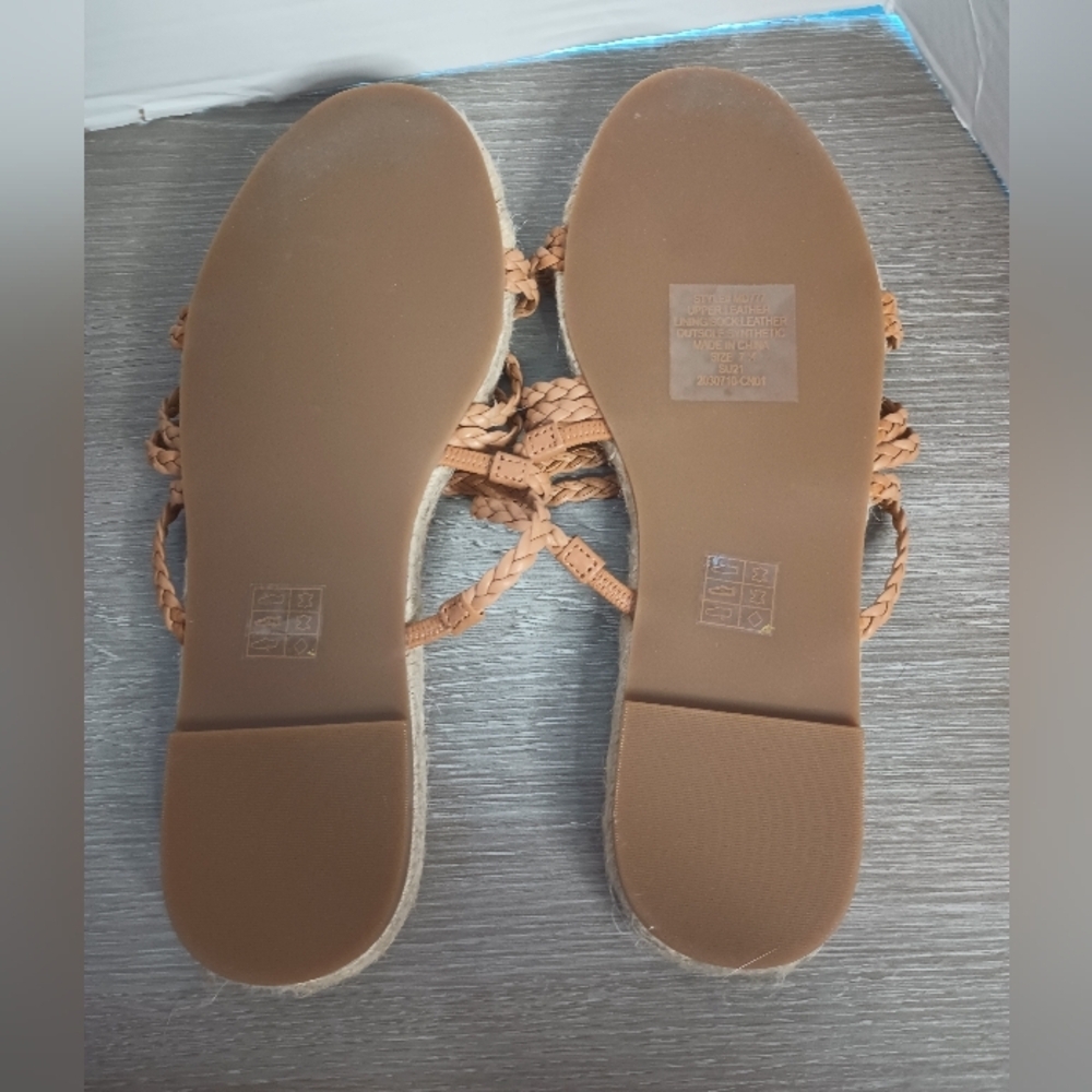Madewell The Kathryn Espadrille Sandals 7.5 Flat Slide Tan Braided Leather Strap - Picture 7 of 9